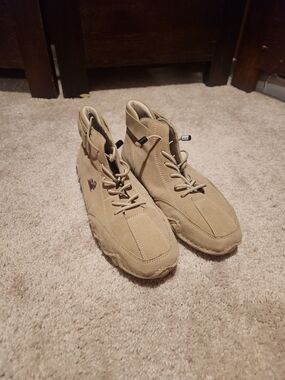 Beige Suede Combat-Style Ankle Boots